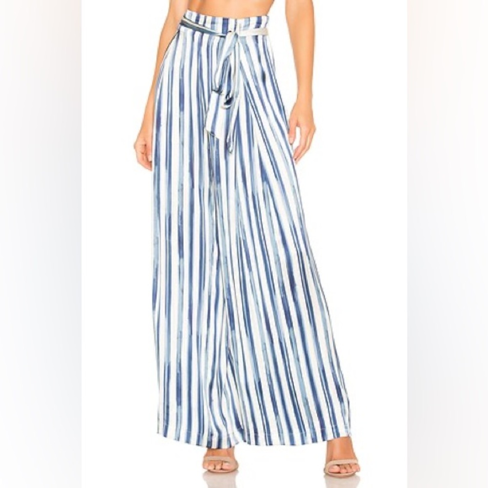 💙🤍 NWT 🤍💙 WE ARE LEONE LUKE STRIPED Wide Leg SATIN Pants | Medium | Retail $577